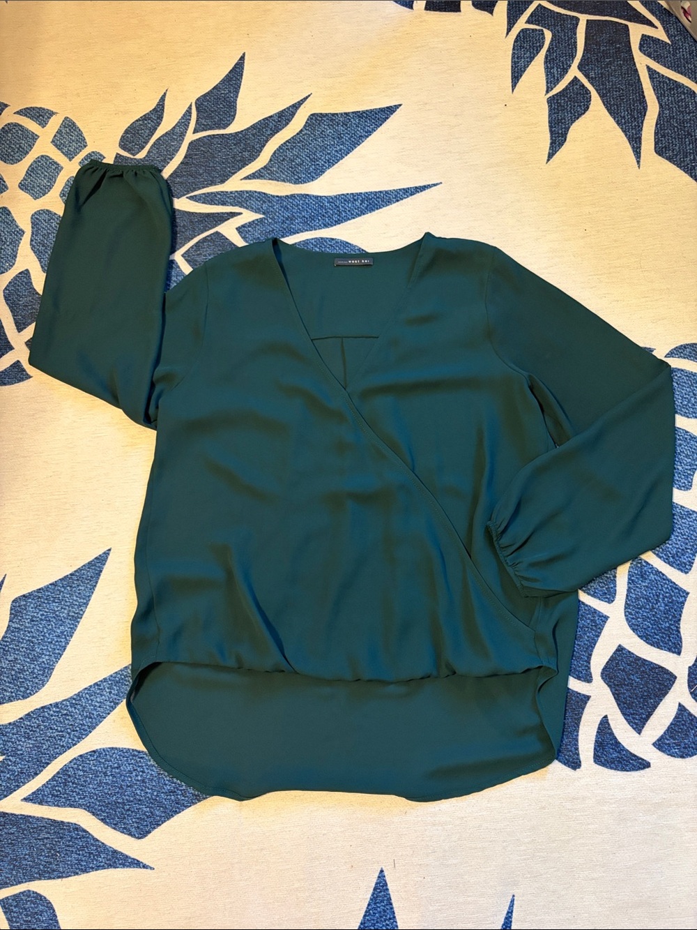 Emerald-Green Faux Wrap Blouse